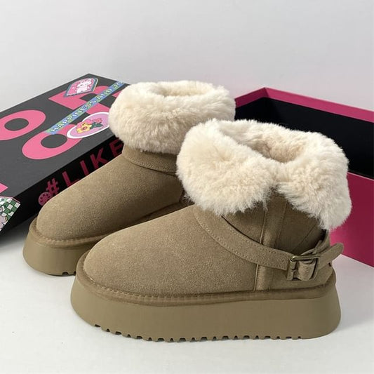 Buckled Fluffy Trim Platform Short Boots SpreePicky