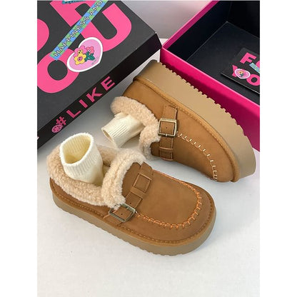 Buckled Fluffy Trim Platform Loafers SpreePicky