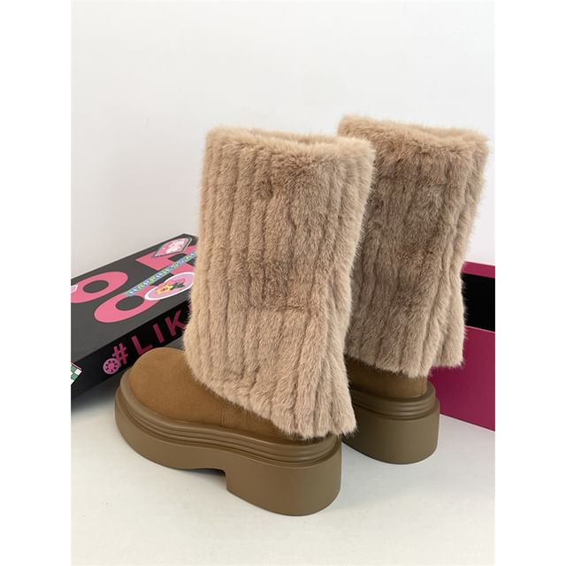 Fluffy Panel Platform Chunky Heel Mid SpreePicky