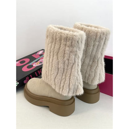 Fluffy Panel Platform Chunky Heel Mid SpreePicky