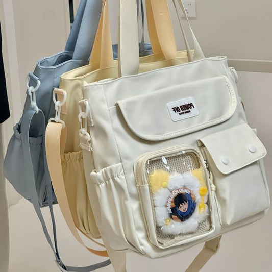 Plain Multi-Pocket Crossbody Tote Bag SpreePicky