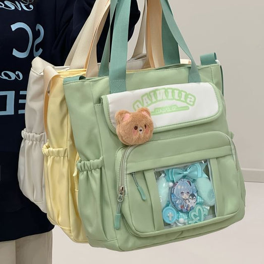 Lettering Print Transparent Panel Crossbody Tote Bag SpreePicky