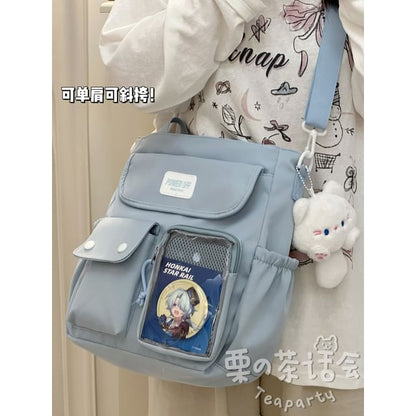 Plain Multi-Pocket Crossbody Tote Bag SpreePicky