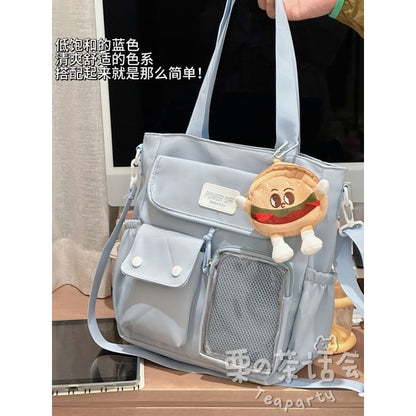 Plain Multi-Pocket Crossbody Tote Bag SpreePicky