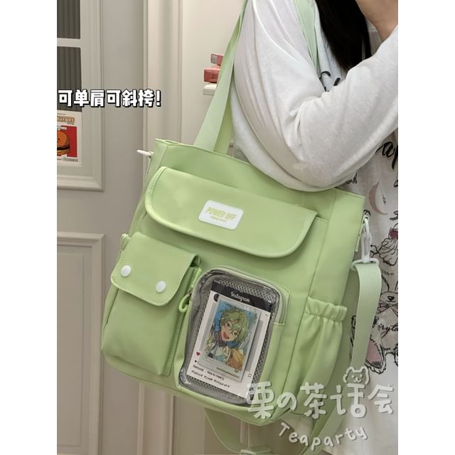 Plain Multi-Pocket Crossbody Tote Bag SpreePicky