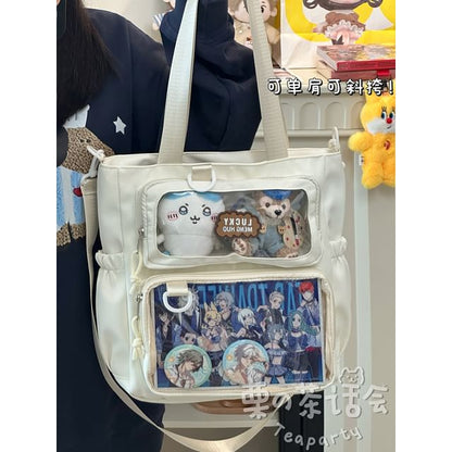 Plain Transparent Panel Crossbody Tote Bag SpreePicky