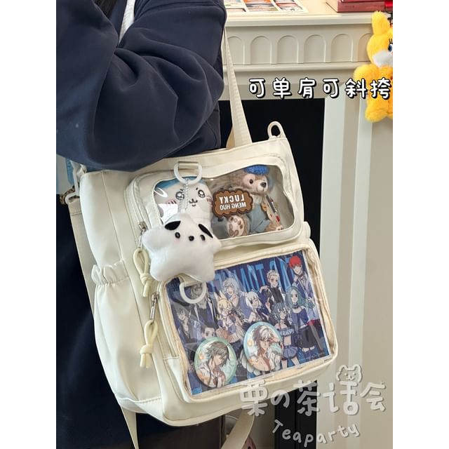 Plain Transparent Panel Crossbody Tote Bag SpreePicky