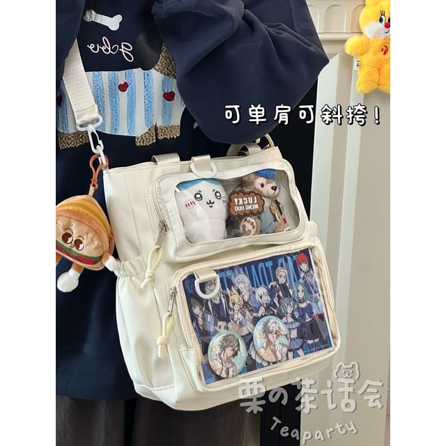 Plain Transparent Panel Crossbody Tote Bag SpreePicky