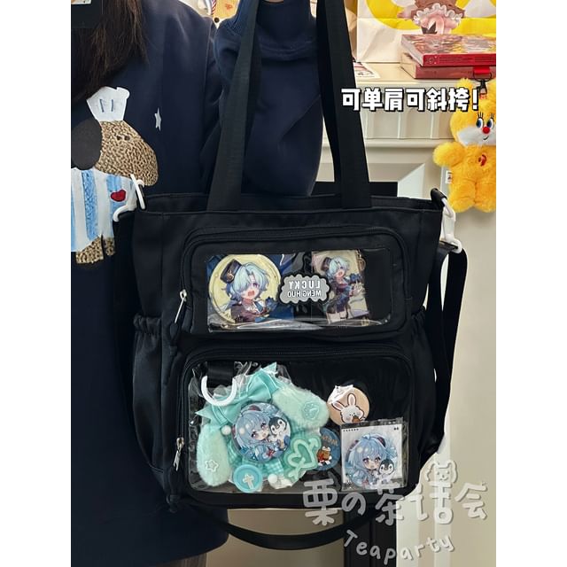 Plain Transparent Panel Crossbody Tote Bag SpreePicky