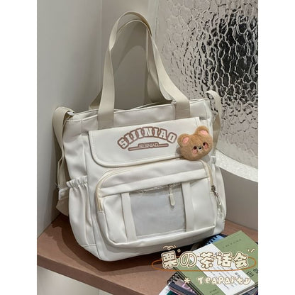 Lettering Print Transparent Panel Crossbody Tote Bag / Backpack SpreePicky