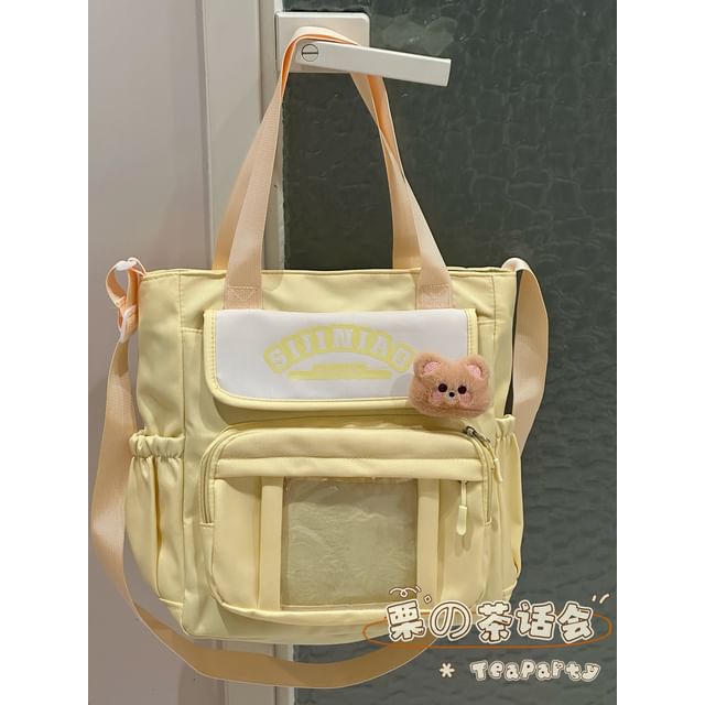 Lettering Print Transparent Panel Crossbody Tote Bag / Backpack SpreePicky