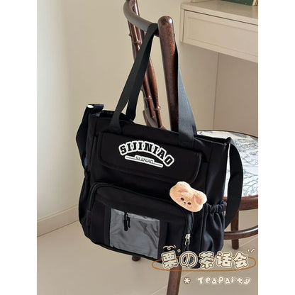 Lettering Print Transparent Panel Crossbody Tote Bag / Backpack SpreePicky