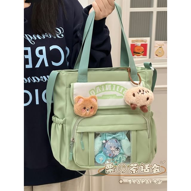 Lettering Print Transparent Panel Crossbody Tote Bag SpreePicky