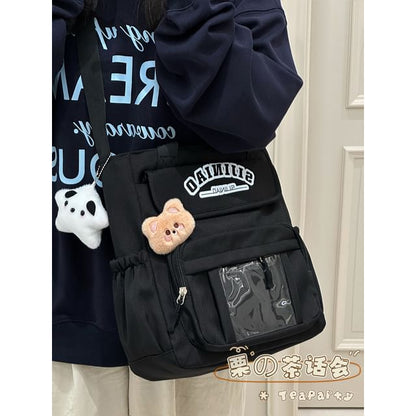 Lettering Print Transparent Panel Crossbody Tote Bag SpreePicky