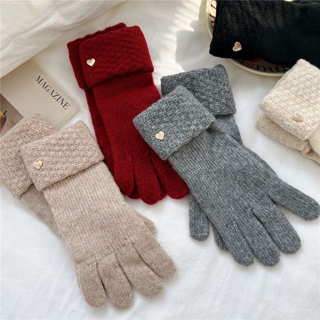 Metal Heart Touchscreen Knit Gloves SpreePicky