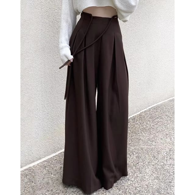 High Rise Plain Pleated Wide Leg Suit Pants SpreePicky