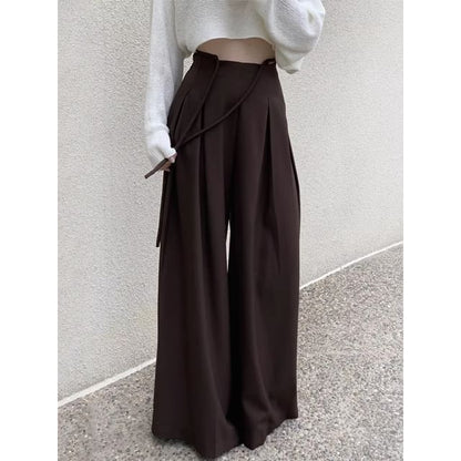 High Rise Plain Pleated Wide Leg Suit Pants SpreePicky