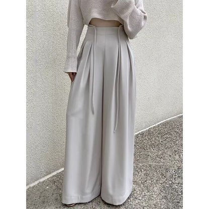 High Rise Plain Pleated Wide Leg Suit Pants SpreePicky