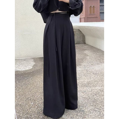 High Rise Plain Pleated Wide Leg Suit Pants SpreePicky