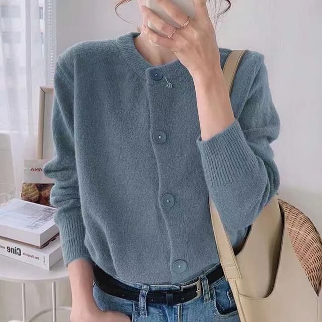 Oversized Crew-Neck Cardigan in 5 Colors SpreePicky