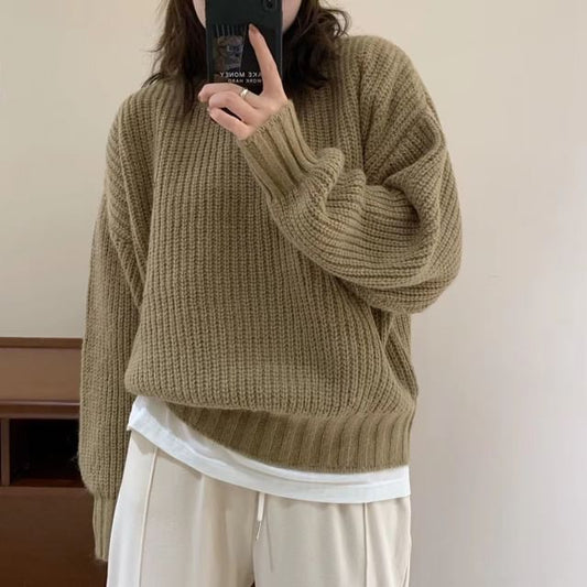 Oversized Crew-Neck Knit Sweater in 5 Colors SpreePicky