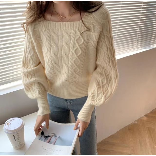 Square-Neck Cable-Knit Loose Sweater in 13 Colors SpreePicky