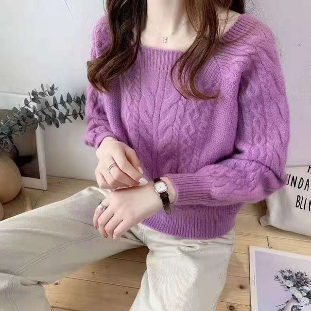 Square-Neck Cable-Knit Loose Sweater in 13 Colors SpreePicky