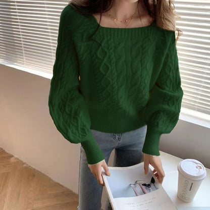 Square-Neck Cable-Knit Loose Sweater in 13 Colors SpreePicky