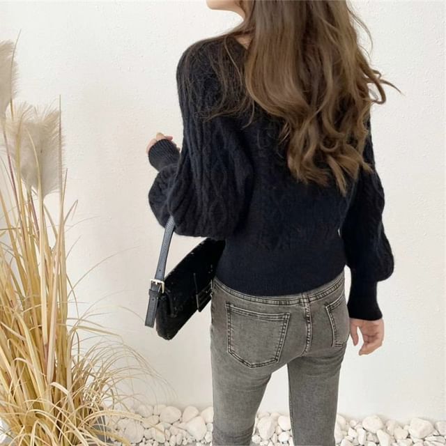 Square-Neck Cable-Knit Loose Sweater in 13 Colors SpreePicky