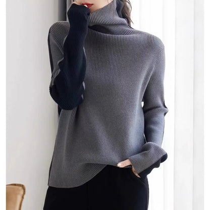 Turtleneck Colorblock Ribbed-Knit Sweater SpreePicky