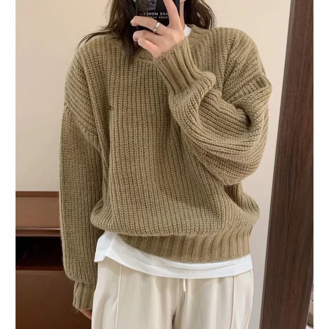 Oversized Crew-Neck Knit Sweater in 5 Colors SpreePicky