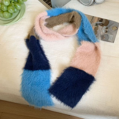 Fluffy Color Block Scarf SpreePicky