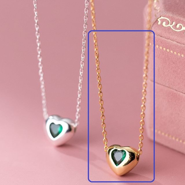 S925 Sterling Silver Heart Rhinestone Pendant Necklace SpreePicky