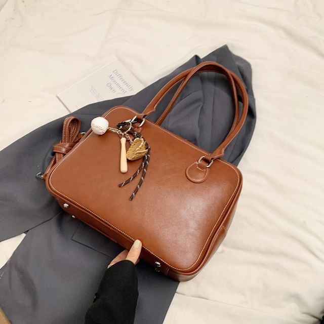 Faux Leather Plain Zip Satchel Bag SpreePicky