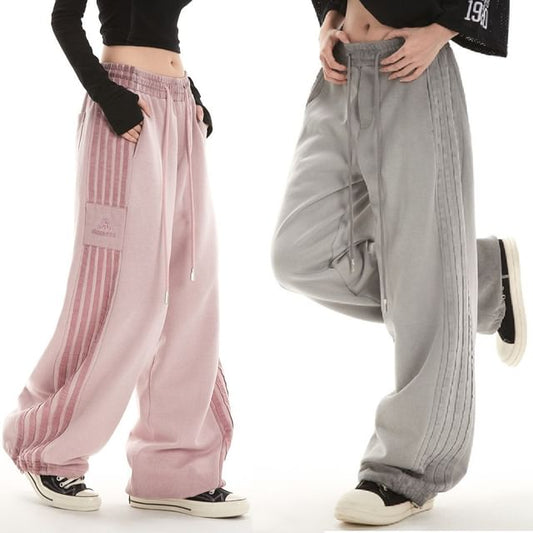 Low Waist Plain Striped Loose-Fit Wide-Leg Sweatpants SpreePicky