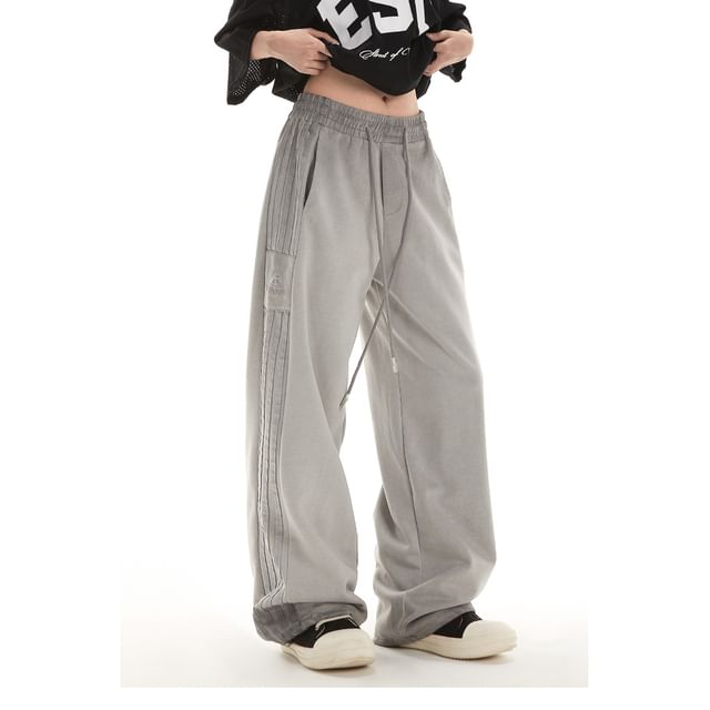 Low Waist Plain Striped Loose-Fit Wide-Leg Sweatpants SpreePicky