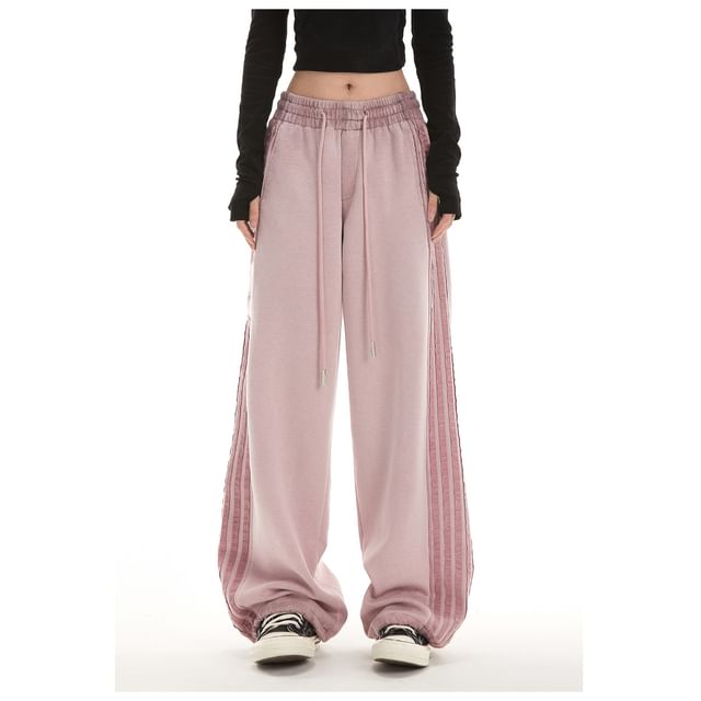 Low Waist Plain Striped Loose-Fit Wide-Leg Sweatpants SpreePicky