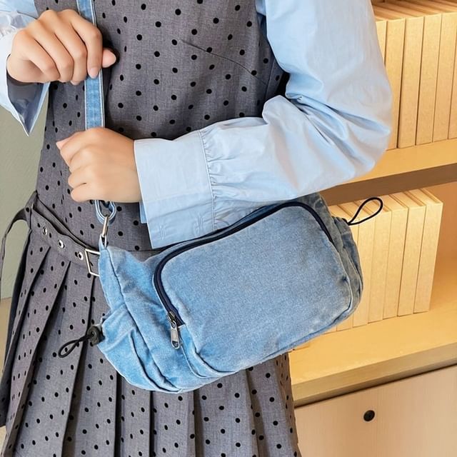 Multi-Pocket Drawstring Denim Crossbody Bag SpreePicky