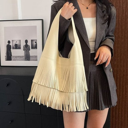 Tassel Faux Leather Tote Bag SpreePicky