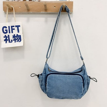 Multi-Pocket Drawstring Denim Crossbody Bag SpreePicky