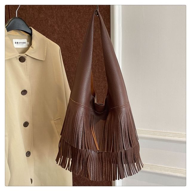 Tassel Faux Leather Tote Bag SpreePicky