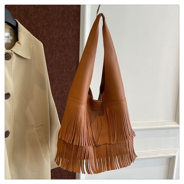 Tassel Faux Leather Tote Bag SpreePicky