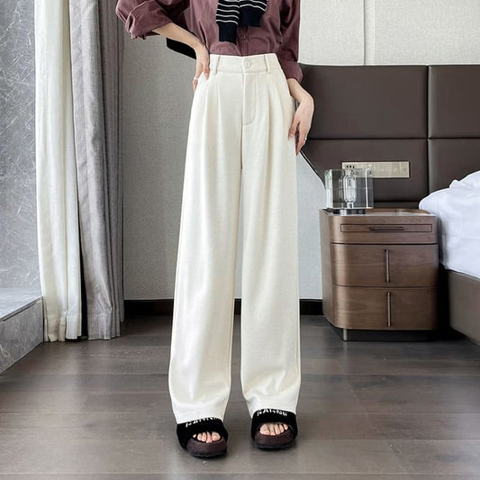 High Rise Plain Wide Leg Slacks SpreePicky