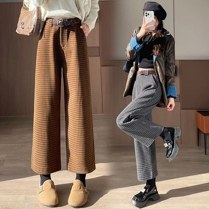 High Waist Plaid Cropped  Wide Leg Slacks SpreePicky