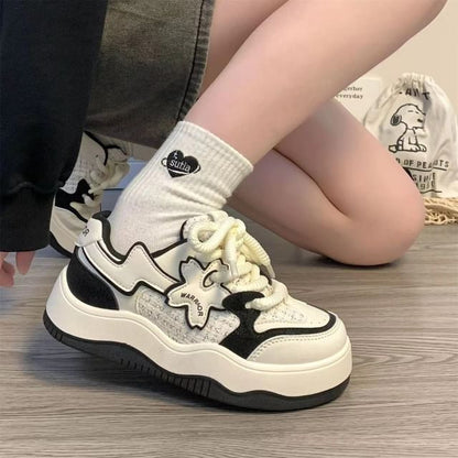 Two Tone Star Accent Platform Sneakers SpreePicky