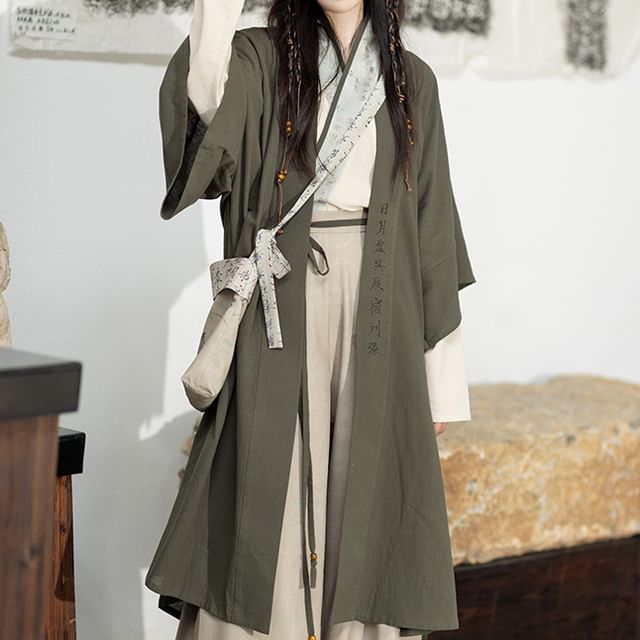 Hanfu Open Front Jacket / Open Front Top / Wide Leg Pants / Crossbody Bag / Set SpreePicky