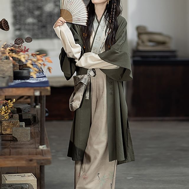 Hanfu Open Front Jacket / Open Front Top / Wide Leg Pants / Crossbody Bag / Set SpreePicky