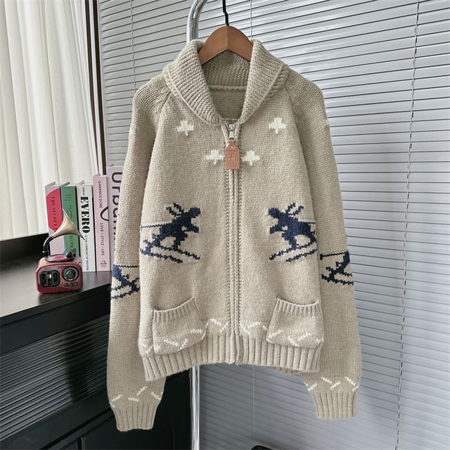 Deer Print Hooded Zip Cardigan SpreePicky