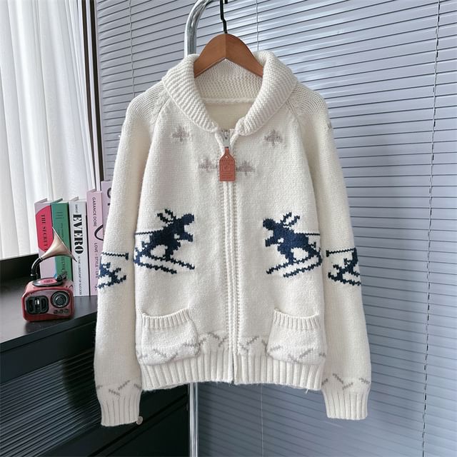 Deer Print Hooded Zip Cardigan SpreePicky