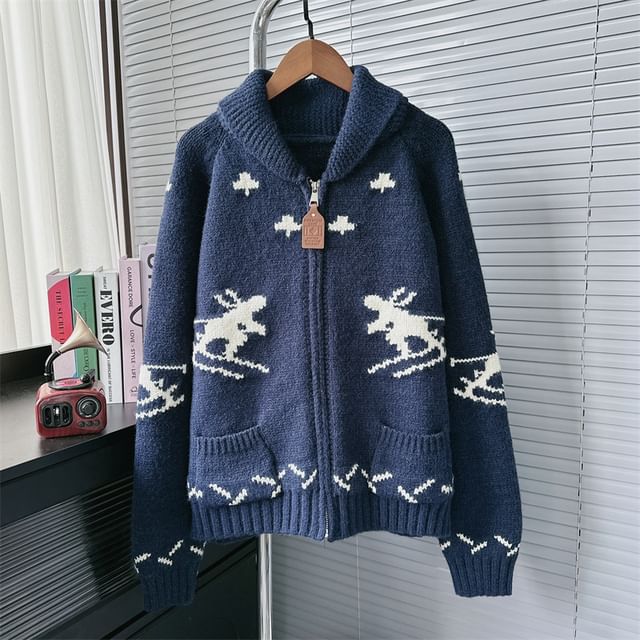 Deer Print Hooded Zip Cardigan SpreePicky